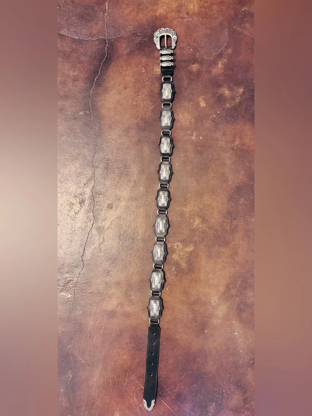 Black Leather Western Concho Belt with Silver Accents